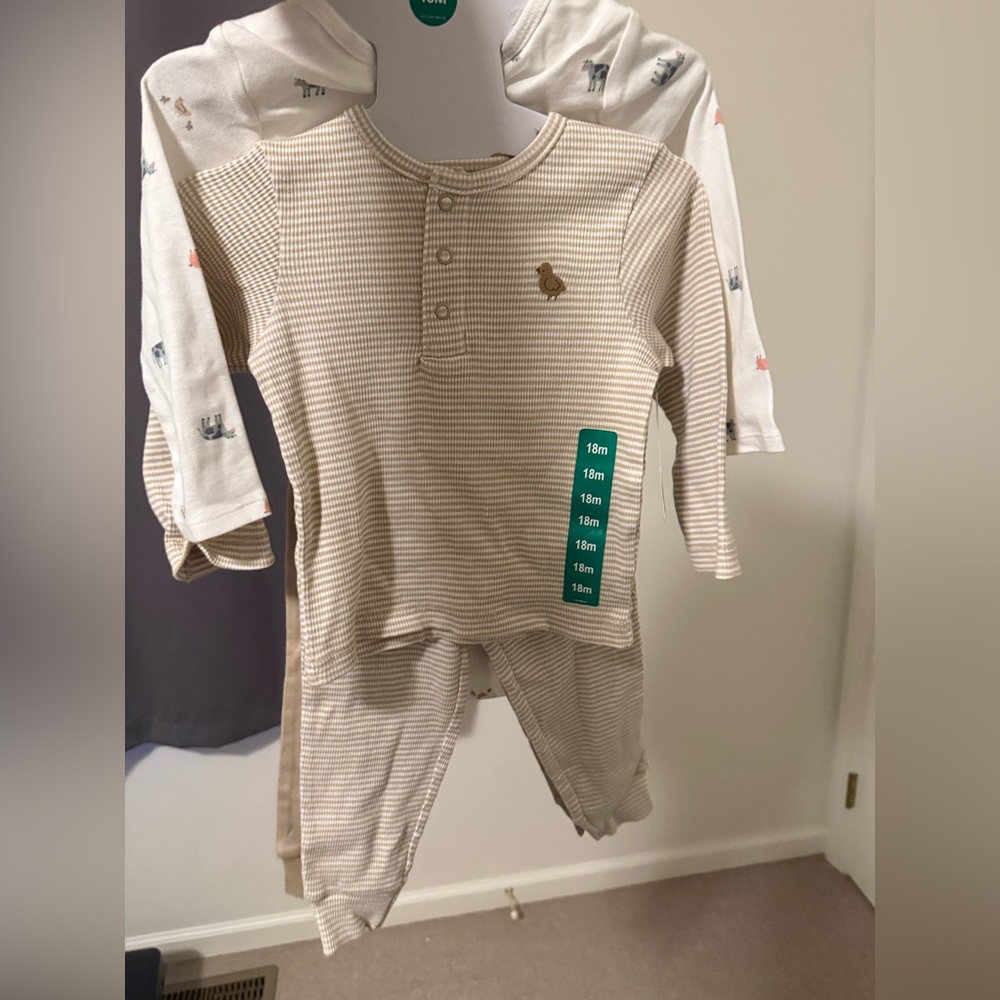 Carter's Beige Striped Long Sleeve Shirt & Pants Set